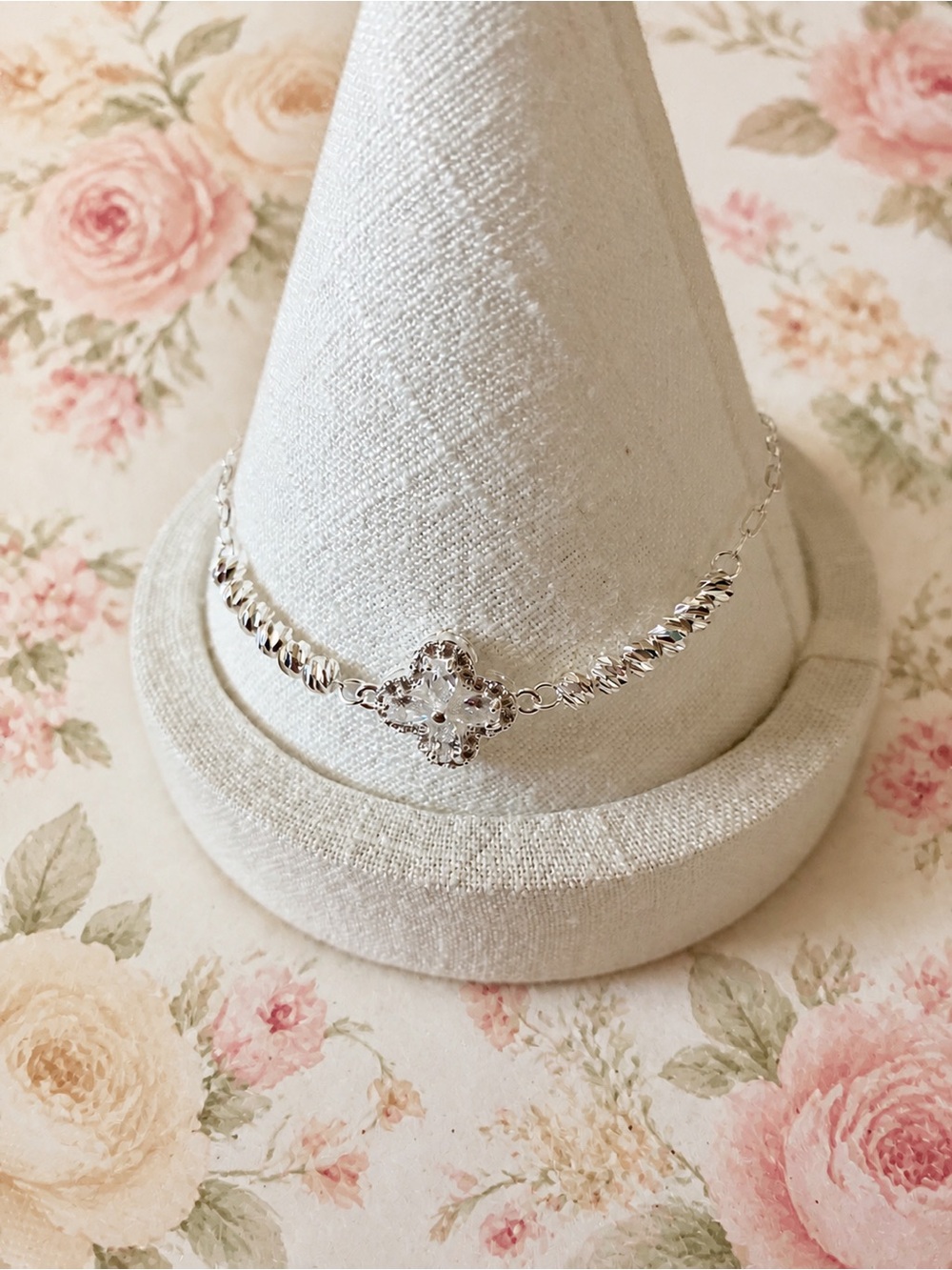 Delicate Silver Floral Charm Bracelet - Women’s